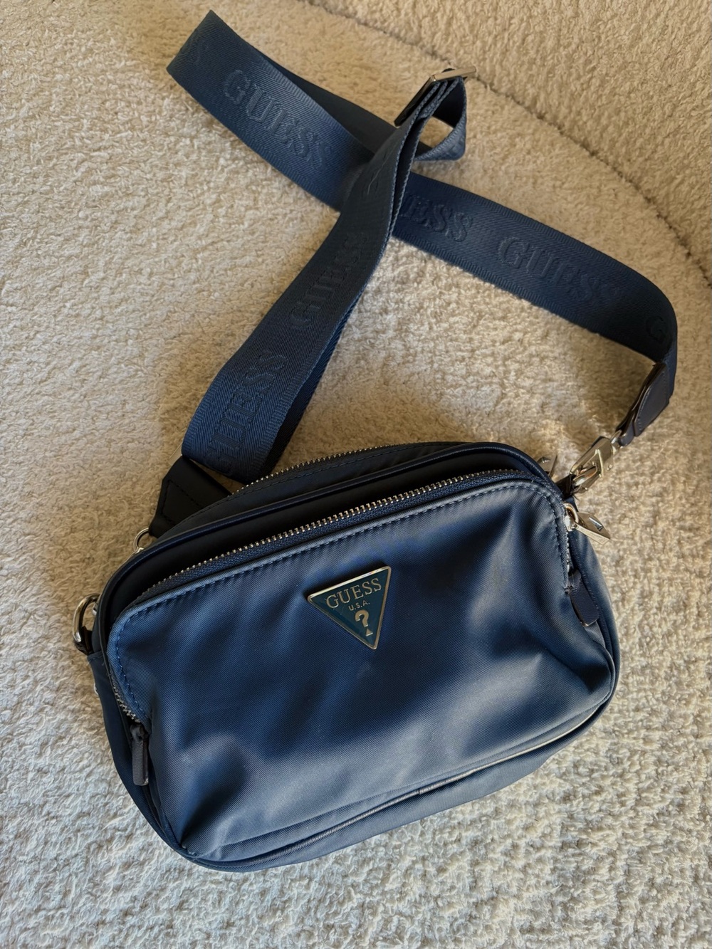GUESS Navy Blue Logo Crossbody Belt Bag